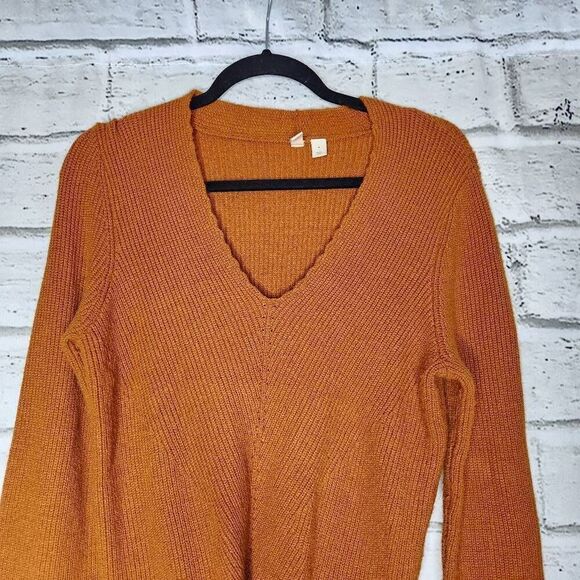 Anthropologie Moth Freeport Ribbed Tie Waist Honey Sweater Womens Small Brown - Picture 2 of 9